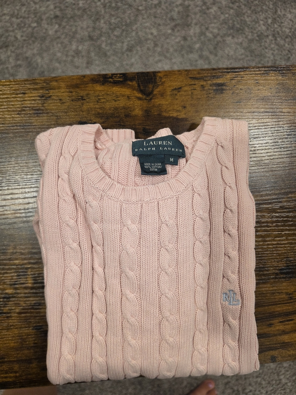 Lauren Ralph Lauren Women's Light Pink Cable-Knit Crewneck Sweater Size-M - Picture 2 of 9